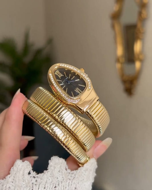 Bvlgari-Inspired Serpenti Coil Watch – Premium Golden Black Edition