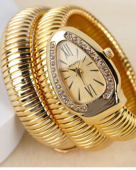 Bvlgari-Inspired Serpenti Coil Watch – Premium Golden Dial Edition