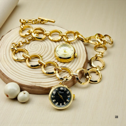 Dior Round Watch Bracelet - Golden Chain
